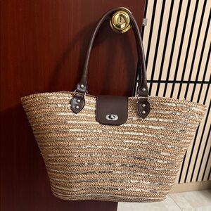 Brown and Tan Woven Tote Bag